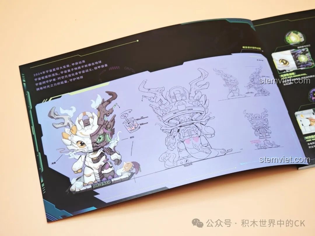 Trang đầu sách hướng dẫn lắp ráp TOP TOY TC1814 Rồng Thời Không với hình ảnh concept và thiết kế ban đầu của mô hình.