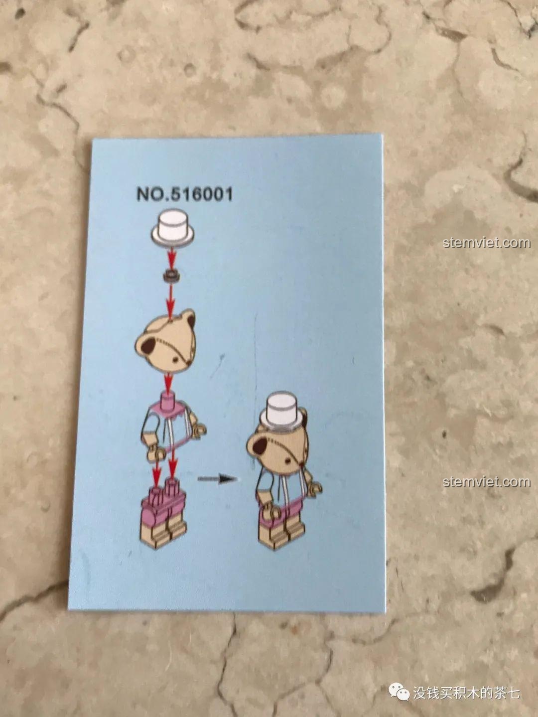 Khuôn đầu gấu Teddy mới của minifigure trong bộ Wekki 516001 Gấu Teddy Đi Xe Ngựa.