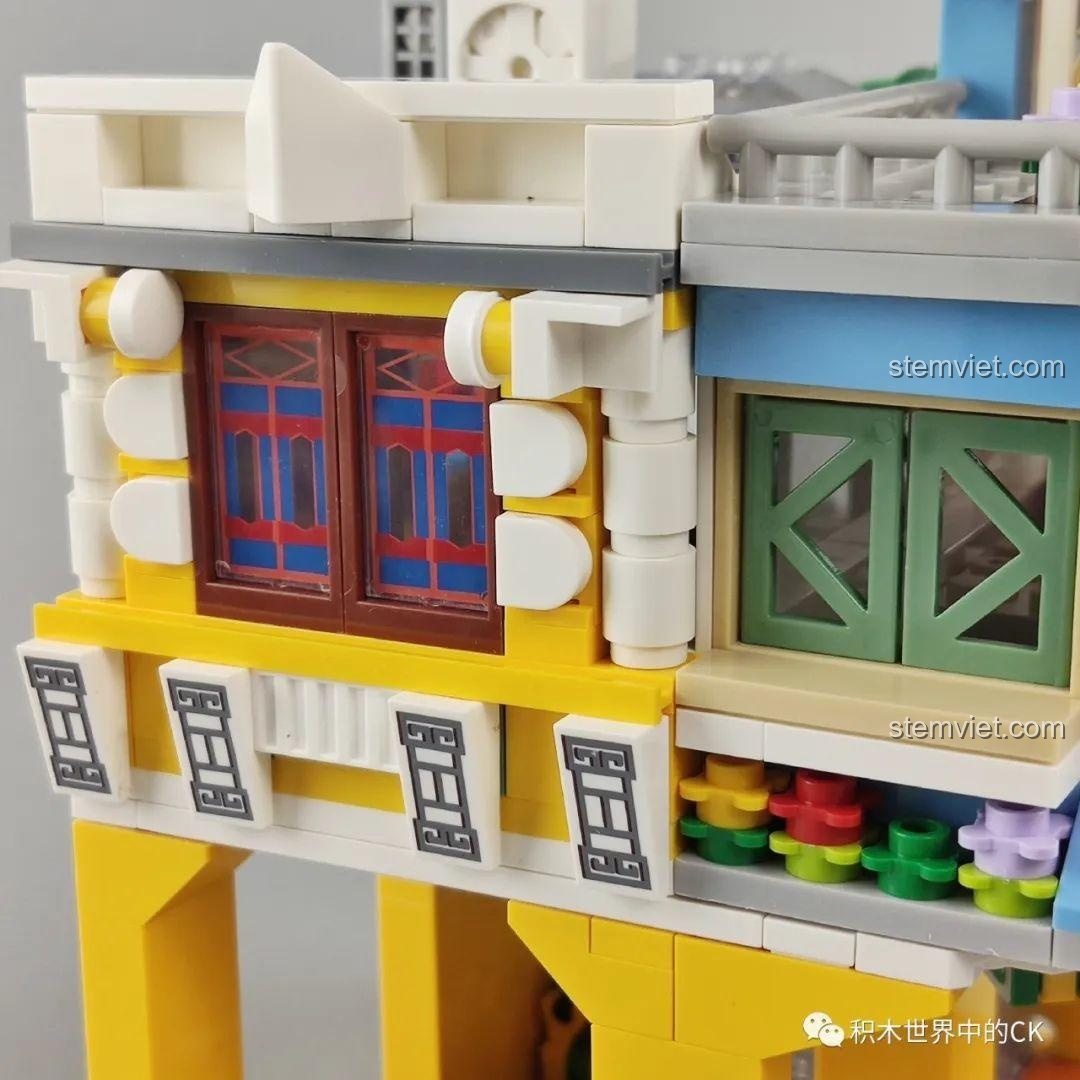 Góc nhìn từ trên cao của dãy phố kết hợp từ WOMA C0338 và C0339 Khu Phố Cổ Qilou, hiển thị tổng thể quy mô ấn tượng. Mô hình kiến trúc.