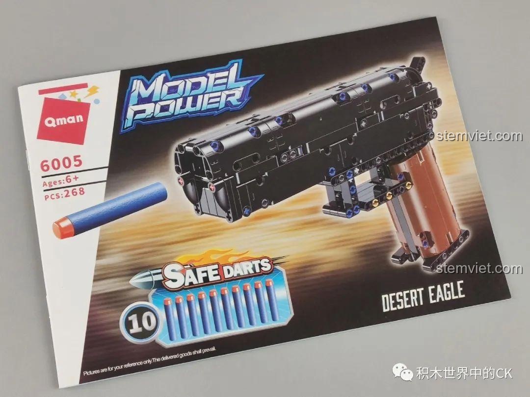 Sách hướng dẫn lắp ráp chi tiết của bộ đồ chơi Khẩu súng lục Desert Eagle 6005, hình ảnh minh họa rõ nét.