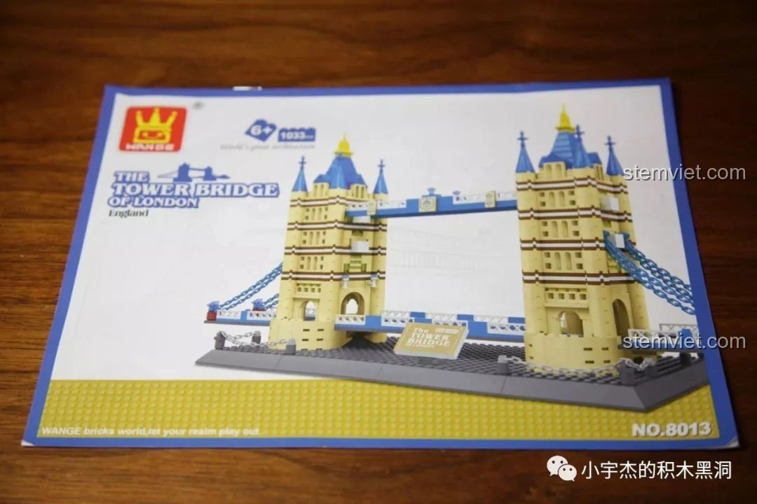 Sách hướng dẫn lắp ráp bộ WANGE 4219 Cầu Tháp Luân Đôn, minh họa rõ ràng các bước.