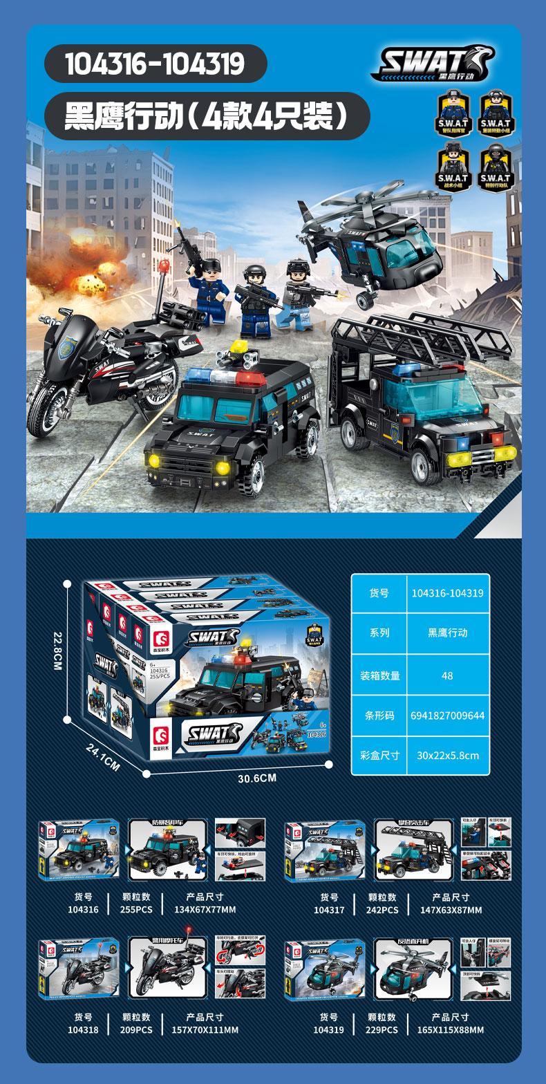 Tổng quan bộ lắp ráp Sembo 104317 Xe Tấn Công Leo Tường SWAT cho bé trai 6 tuổi, giá rẻ.