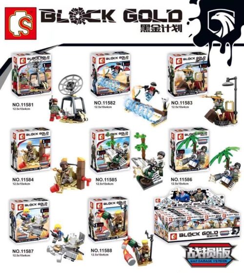 Bộ 8 Minifigure Quân Sự Black Gold Phiên Bản Chiến Đấu Sembo Block 11582, đồ chơi lắp ghép lính chiến đấu cho con trai 6 tuổi, giá tốt.