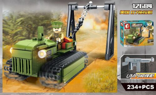 Mô hình chính của bộ lắp ráp Sembo 12684 Máy Kéo D7 Quân Đội Mỹ với 234 chi tiết, phù hợp cho bé trai 6 tuổi.