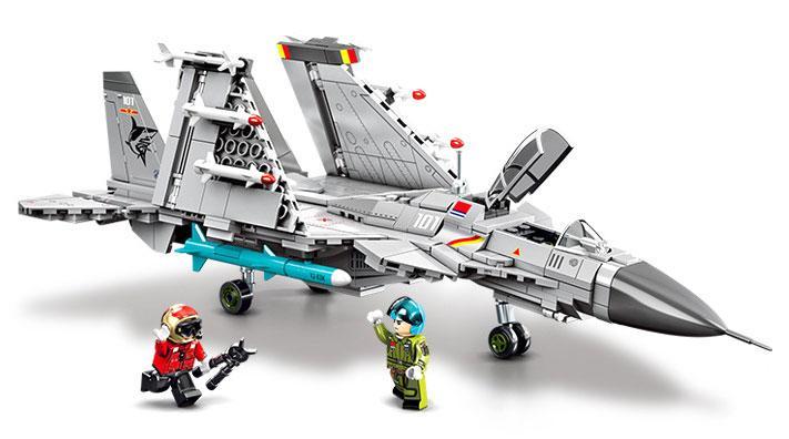 Mô hình đồ chơi lắp ráp Sembo 202248 Máy bay chiến đấu trên hạm J-15 và 2 minifigure phi công, phù hợp cho bé trai 6 tuổi.