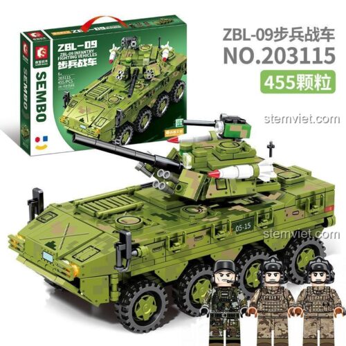 bộ xếp hình Xe Bọc Thép ZBL-09 SEMBO 203115 có 3 minifigures, đồ chơi lắp ghép quân sự cho bé trai