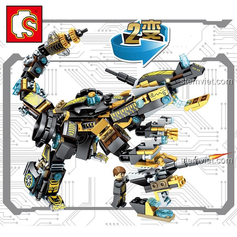 Ảnh quảng cáo mô hình thứ hai, khủng long máy, của bộ đồ chơi Sembo 60023.