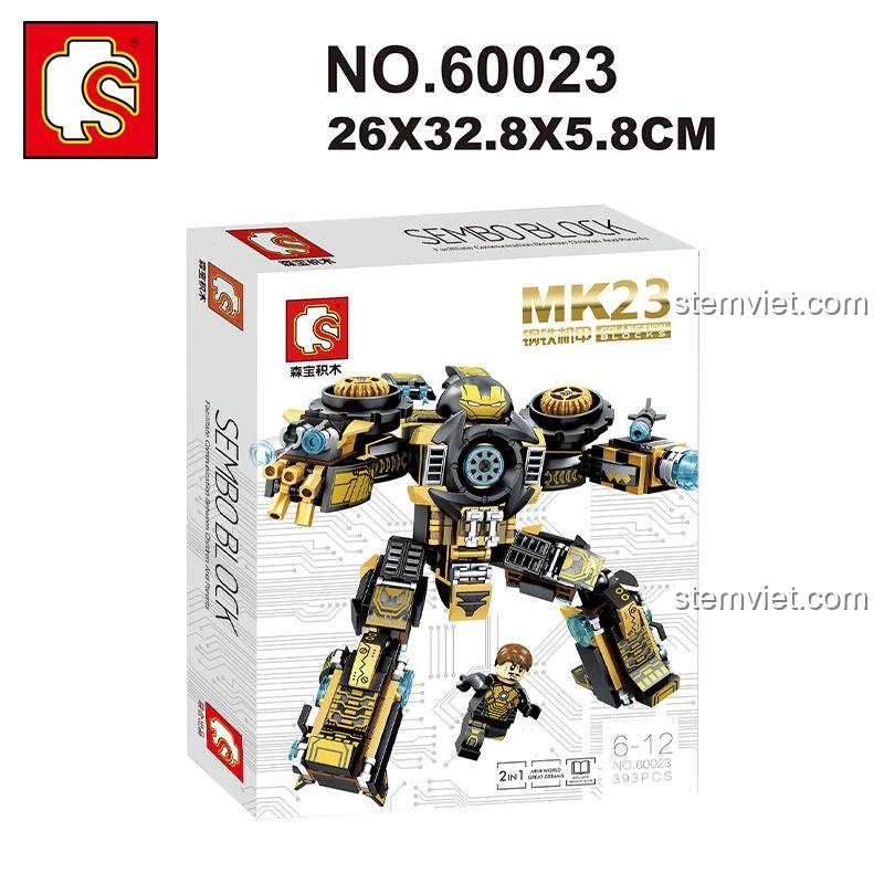 Ảnh hộp sản phẩm Sembo 60023 thể hiện kích thước hộp 26x32.8x5.8cm.