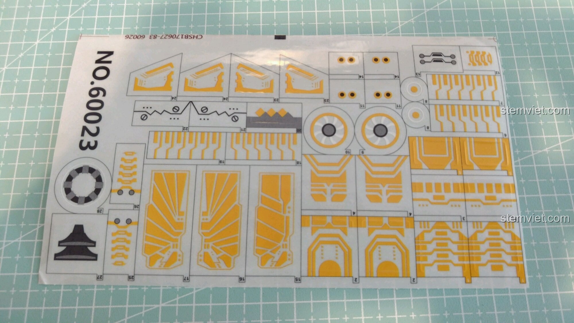 Tờ sticker chi tiết để trang trí cho bộ lắp ráp Robot Người Sắt MK23 mã 60023.