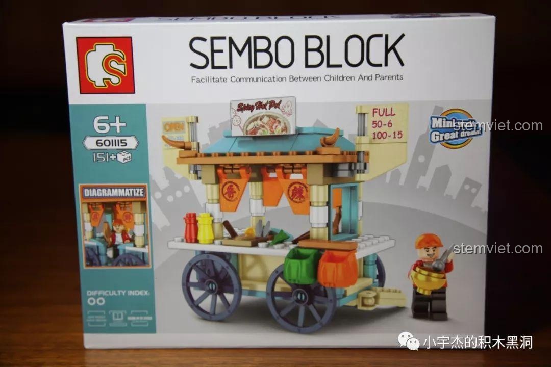 Hộp của mô hình xe bán lẩu cay Mala Sembo 601115, với 151 mảnh ghép.