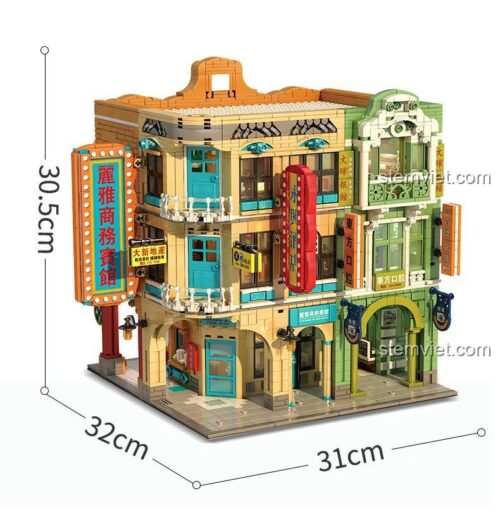 Kích thước chi tiết của đồ chơi mô hình Sembo 601142C Tòa nhà kiến trúc Qilou.