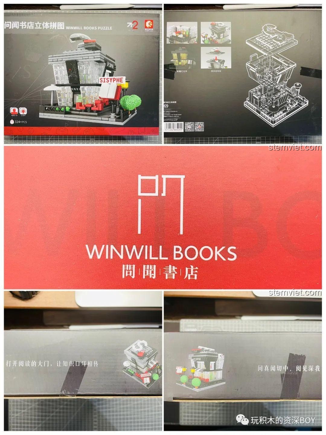Ảnh review bộ đồ chơi lắp ghép Hiệu sách Winwill Books 1151, thể hiện chi tiết hộp và các mảnh ghép, chất lượng cao, đáng tiền.