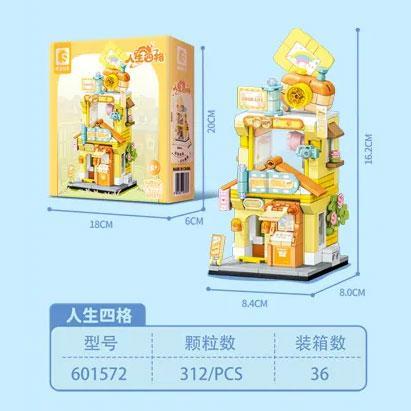 Bộ lắp ghép SEMBO 601572 Mô Hình Cửa Hàng Chụp Ảnh Tự Động 'Cuộc Sống Bốn Khung Hình' giá tốt cho bé gái 6 tuổi, có ảnh hộp và kích thước rõ ràng.