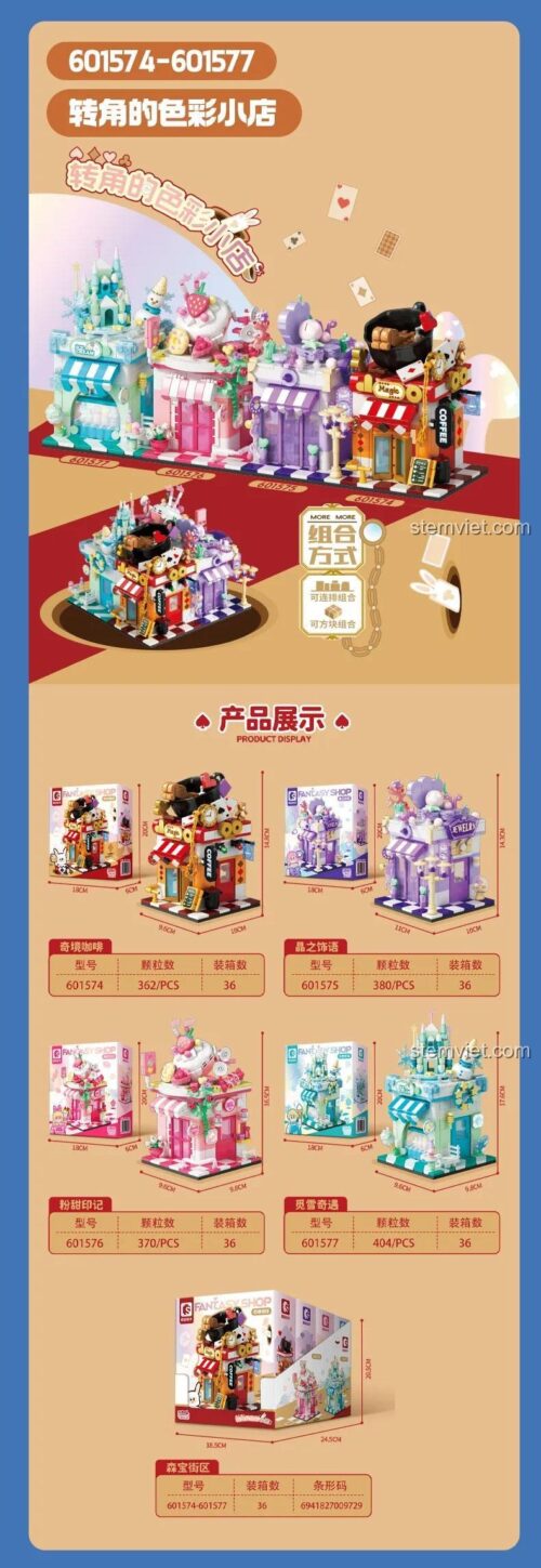 Mô hình Cửa hàng màu sắc SEMBO 601576 kết hợp với các bộ khác tạo thành khu phố mini, đồ chơi lắp ráp Cửa hàng màu hồng, mang lại trải nghiệm sáng tạo cho con gái 6 tuổi, chất lượng cao.