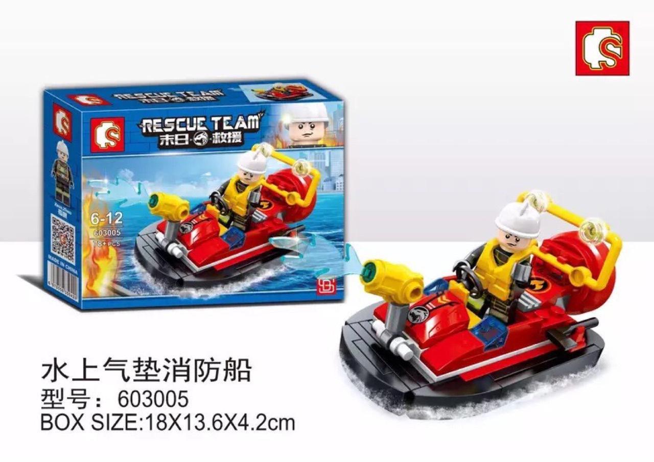 Bộ lắp ghép Sembo 603005 Thuyền đệm khí cứu hỏa giá rẻ cho bé trai 6 tuổi. Đồ chơi mô hình xuồng cứu hỏa với 78 mảnh ghép.