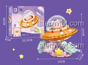 Đồ chơi lắp ráp SEMBO 608078 Đĩa bay Lulu Piggy, mô hình có kích thước rõ ràng, giúp bé gái 6 tuổi phát triển tư duy.