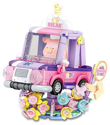 Bộ lắp ghép Xe Ô Tô Lulu Heo Lon SEMBO 608079 màu hồng tím dễ thương, đồ chơi lắp ráp cho bé gái 6 tuổi, món quà giá tốt phát triển tư duy sáng tạo.