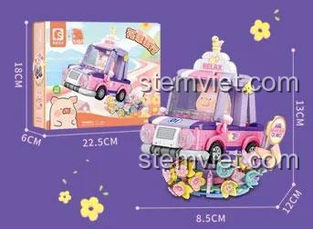 Đồ chơi mô hình SEMBO 608079 Xe Ô Tô Lulu Heo Lon, ảnh hộp và kích thước mô hình chi tiết, phù hợp bé gái 6 tuổi yêu thích lắp ráp.