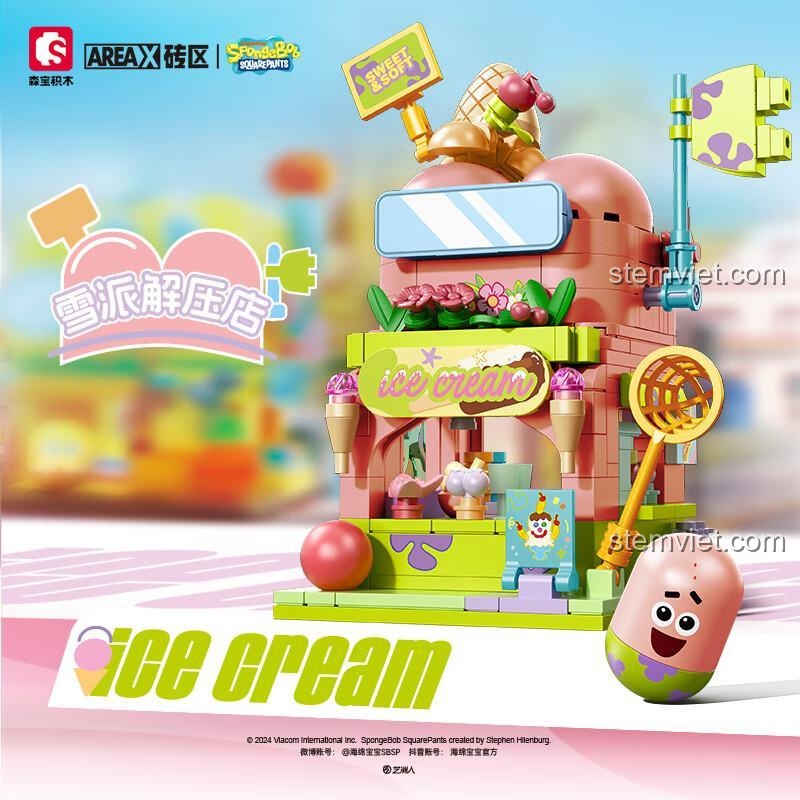 đồ chơi mô hình Mô hình cửa hàng kem Spongebob, bộ xếp hình sáng tạo cho bé trai và bé gái 6 tuổi, giá tiết kiệm.