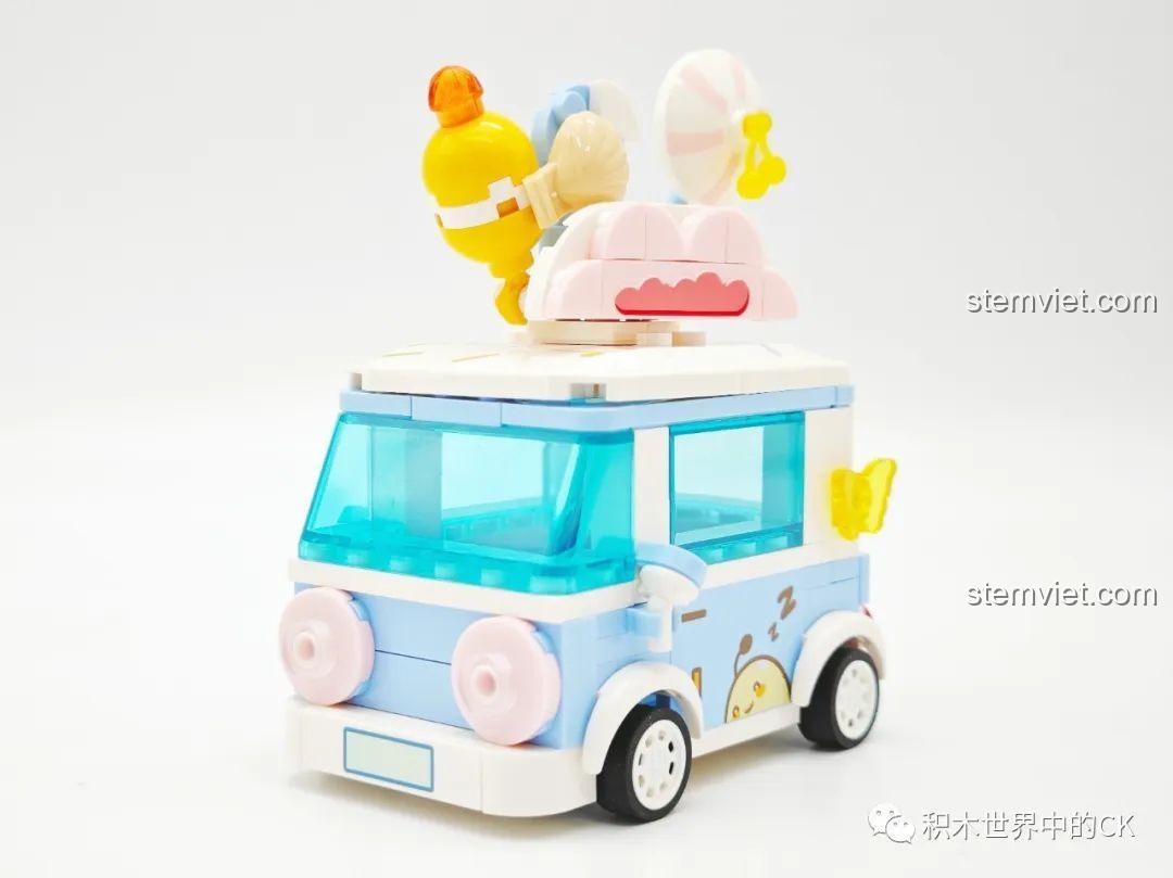 Toàn cảnh bộ lắp ghép Xe Đồ Ngọt Matcha Sembo, đồ chơi mô hình Xe Bánh Cuộn Matcha 615003 cho bé gái 6 tuổi
