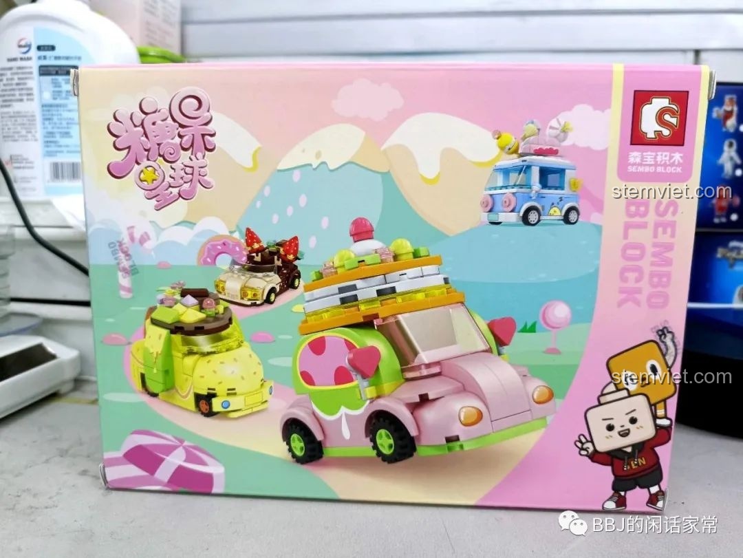 Mặt trước hộp đồ chơi SEMBO 615004 Xe Kem Que Băng Tinh, giới thiệu các mẫu xe kem khác trong bộ sưu tập.