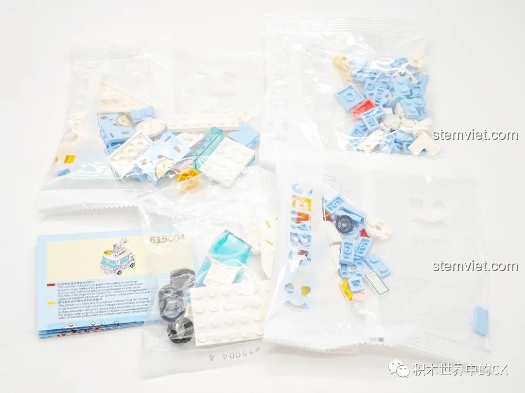 Mô hình xe kẹo mút băng tinh Sembo 615004 đã hoàn thành, với thiết kế hình xe kem và kẹo mút lớn trên nóc.