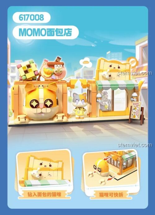 Đồ chơi lắp ghép SEMBO 617008 Tiệm bánh MOMO Momoland với mèo MOMO có thể tháo rời, kích thích sáng tạo cho bé gái 6 tuổi