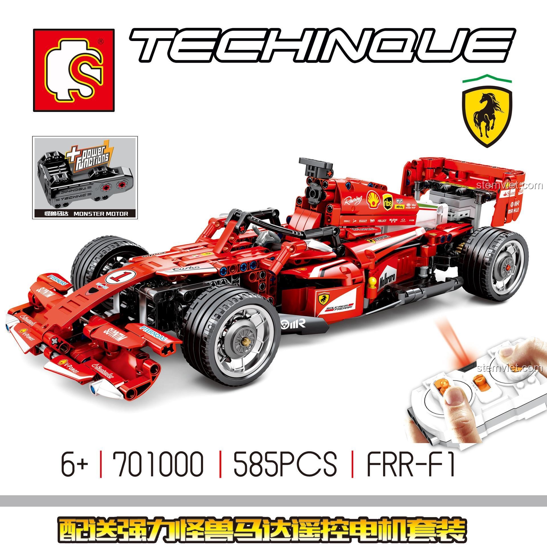 Mô hình Xe đua Công thức 1 Sembo 701000 màu đỏ sau khi lắp ráp hoàn chỉnh, một món đồ chơi điều khiển từ xa hấp dẫn.