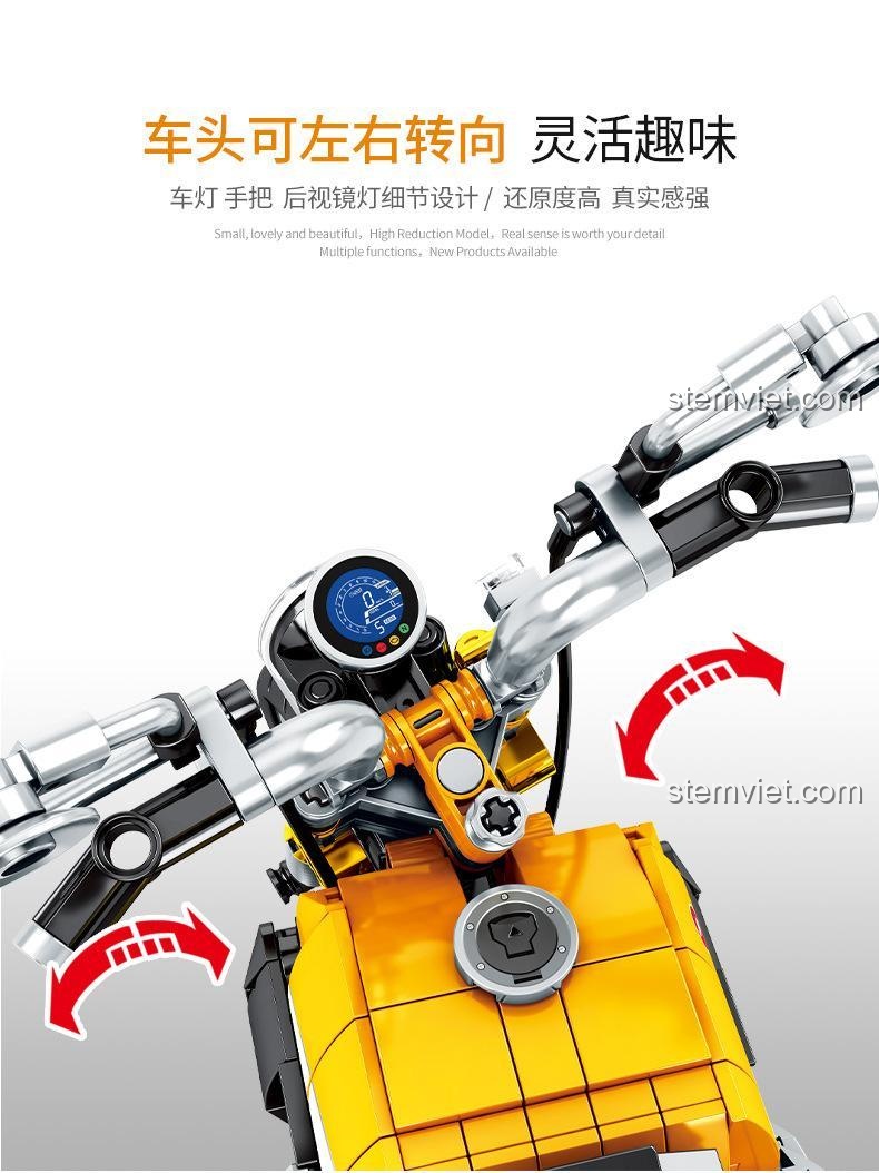 Đầu xe của đồ chơi lắp ghép Xe khỉ Honda có thể xoay trái phải linh hoạt, tăng tính chân thực.