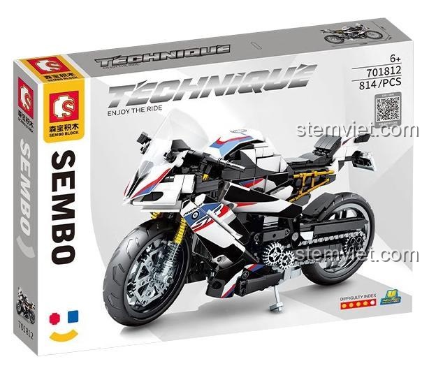 Hộp bộ lắp ráp SEMBO 701812 Mô tô BMW S1000TT, 814 mảnh ghép, đồ chơi chất lượng cao cho bé trai.