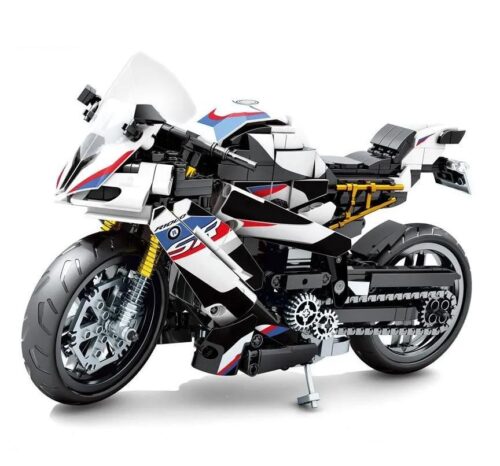 Bộ đồ chơi Mô tô BMW S1000TT SEMBO 701812 màu trắng đen, xanh đỏ, mô hình xe đua tỉ mỉ, phù hợp bé trai 6 tuổi, giá tốt.