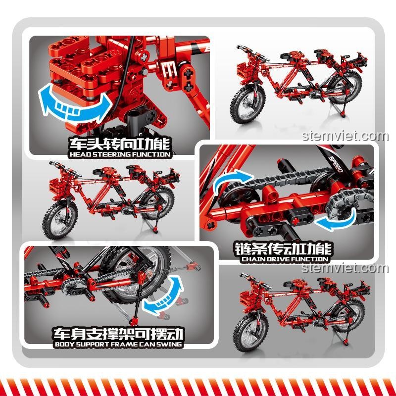 Mô hình xe đạp đôi lắp từ 2 bộ Sembo 703302, một lựa chọn lắp ráp sáng tạo.