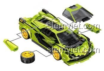 Đồ chơi mô hình Sembo 714541 Siêu xe Lamborghini BK.8 với các chi tiết lắp ráp được tháo rời, thể hiện cấu trúc tinh xảo, giúp bé trai 6 tuổi phát triển tư duy.