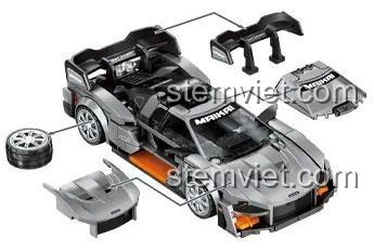 Cấu tạo chi tiết mô hình Siêu xe McLaren BK.8 SEMBO 714543, thể hiện các mảnh ghép và khả năng lắp ráp, giúp bé trai 6 tuổi phát triển tư duy logic.