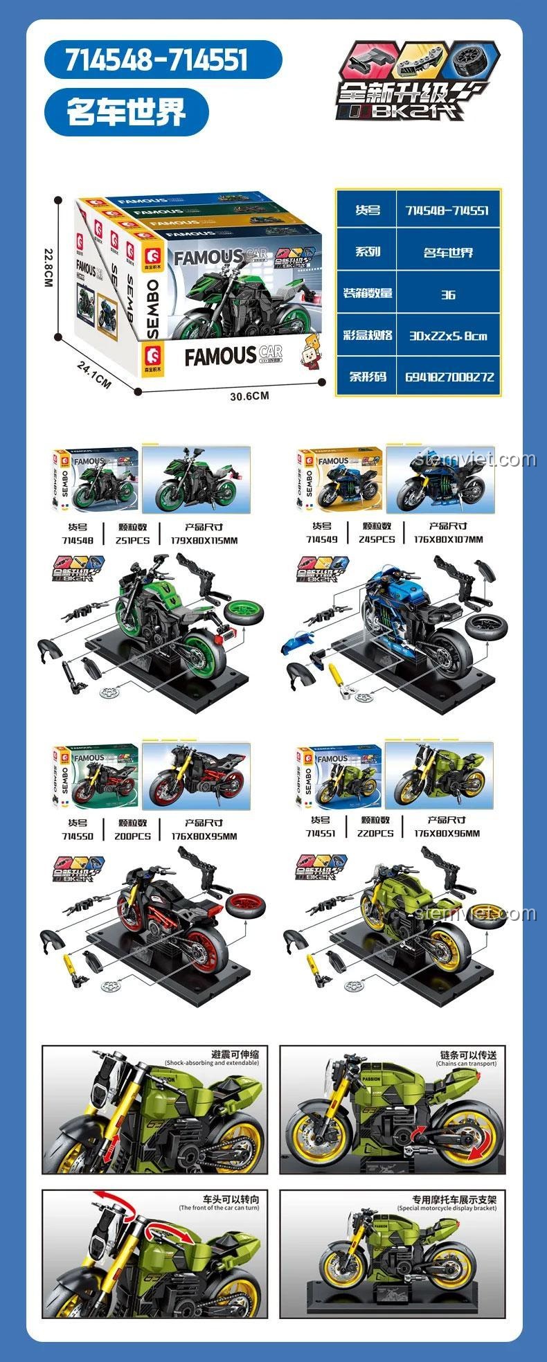 SEMBO 714548 Mô tô thể thao BK2, đồ chơi mô hình SEMBO, bộ đồ chơi 714548, đồ chơi lắp ghép SEMBO 714548, các mẫu mô tô khác trong series