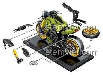 Đồ chơi mô hình SEMBO 714551 Mô tô BK2 với các bộ phận tháo rời, thể hiện tính năng lắp ráp, dành cho bé trai 6 tuổi, chất lượng cao.