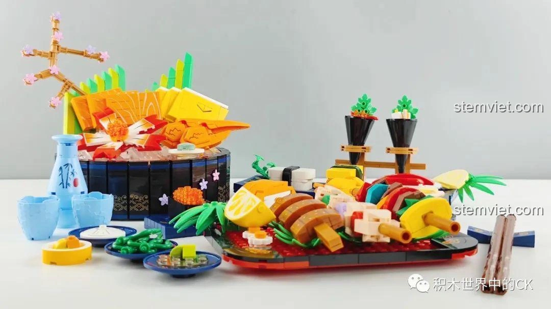 Cận cảnh ba bộ lắp ráp SEMBO Ẩm thực Nhật Bản 601412, 601414, 601415 được trưng bày cùng nhau, chi tiết rõ nét.