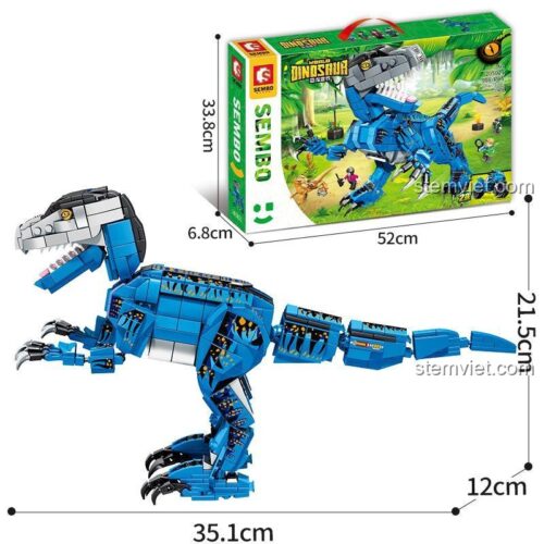 Mô hình Khủng long 205021 Sembo Block với kích thước mô hình và hộp, đồ chơi xây dựng khủng long Velociraptor cho bé trai 6 tuổi, chất lượng cao.