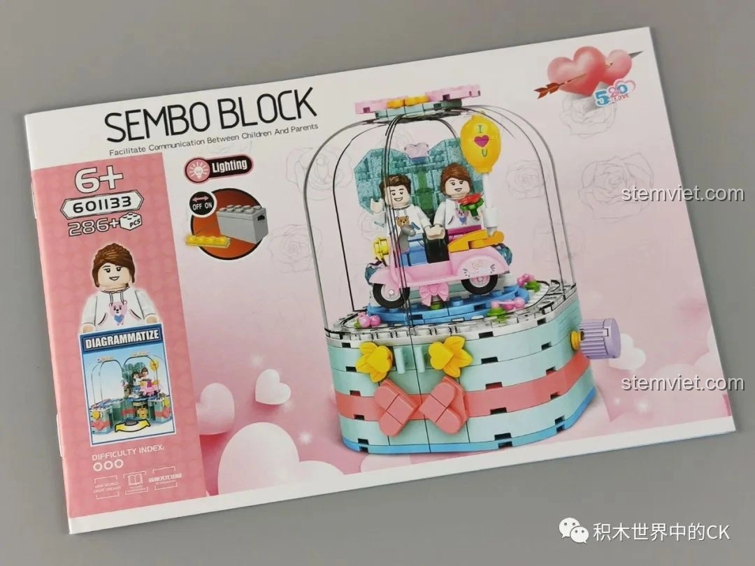 Sách hướng dẫn lắp ráp chi tiết của bộ đồ chơi SEMBO Block 601133 Hộp Xoay Phát Sáng Tình Yêu.