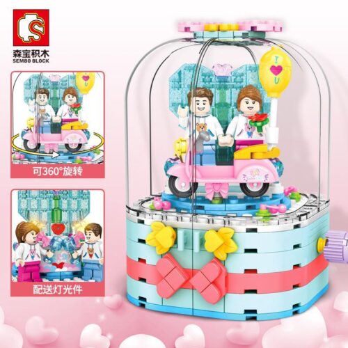 Bộ lắp ghép Hộp Xoay Phát Sáng Tình Yêu SEMBO Block 601133 có đèn LED, xoay 360 độ, phù hợp bé gái 6 tuổi, giá tốt.