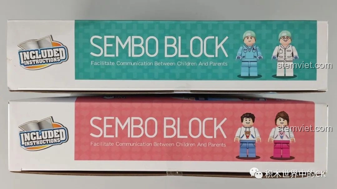 Cạnh hộp đồ chơi lắp ráp SEMBO Block 601100 và 601133 Hộp Xoay Phát Sáng Tình Yêu, thông tin thương hiệu.