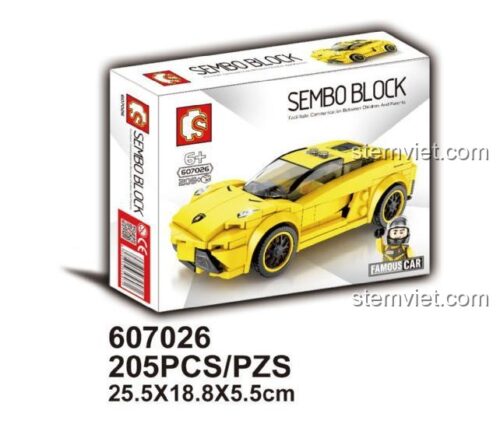 Hộp đồ chơi mô hình Sembo Block 607026 Xe đua Lamborghini Aventador 205 mảnh, món quà lý tưởng cho bé trai.