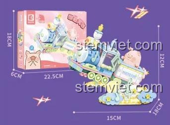 Kích thước mô hình tàu hỏa Lulu Piggy Sembo Block 608080, bộ xếp hình cho bé gái 6 tuổi, giá tiết kiệm