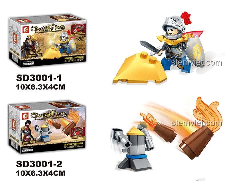 Hộp sản phẩm bộ lắp ráp Sembo SD3001-1 và SD3001-2 chủ đề Hiệp sĩ Bộ Lạc Ma Quái cho bé trai 6 tuổi.