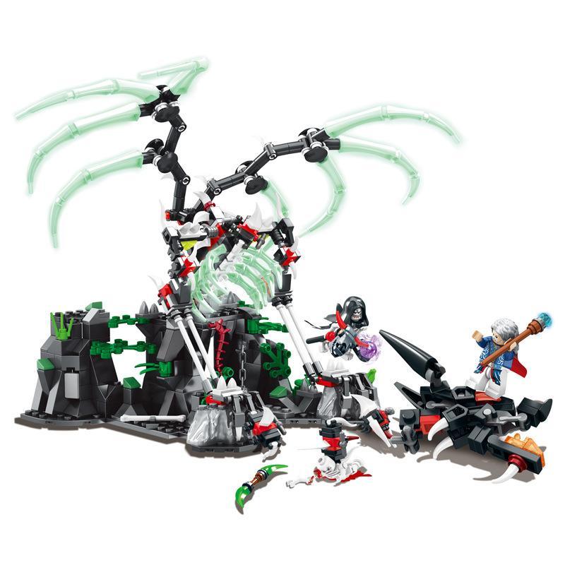 Mô hình hoàn chỉnh của bộ lắp ghép Sembo SD3401 Bộ Lạc Ma Quái với rồng xương và các minifigure, đồ chơi cho bé trai 6 tuổi.