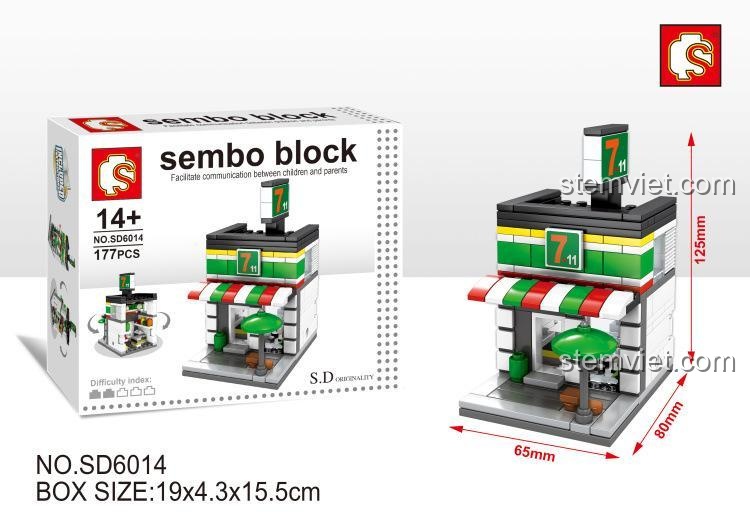Kích thước hộp và mô hình của bộ Sembo SD6014 Cửa hàng tiện lợi.