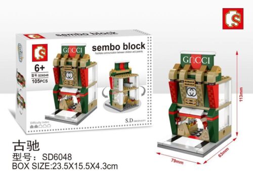 bộ lắp ghép Cửa hàng Gucci Sembo SD6048 cho bé gái 6 tuổi, mô hình cửa hàng thời trang giá rẻ.