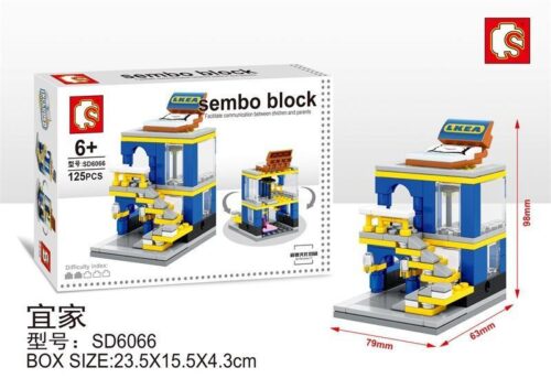 bộ lắp ghép Cửa hàng nội thất IKEA Sembo SD6066 cho con gái 6 tuổi, giá rẻ. Ảnh hộp và mô hình hoàn thiện.