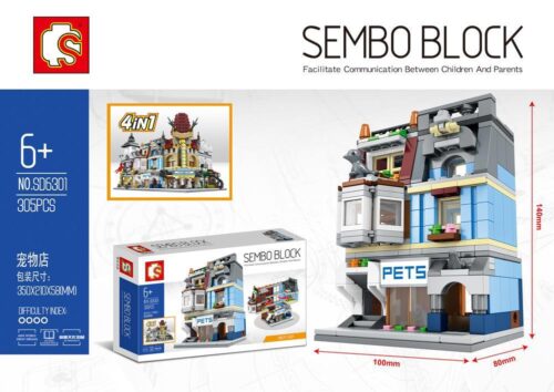 Toàn cảnh bộ lắp ráp Cửa hàng thú cưng Sembo SD6301 với 305 mảnh ghép. Món đồ chơi xếp hình giá rẻ cho bé gái 6 tuổi.