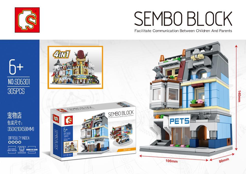 Toàn cảnh bộ lắp ráp Cửa hàng thú cưng Sembo SD6301 với 305 mảnh ghép. Món đồ chơi xếp hình giá rẻ cho bé gái 6 tuổi.